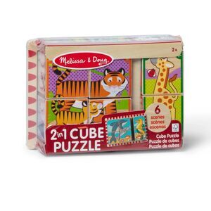 Melissa & Doug Wooden Cube Puzzle 2-in-1 Safari Animals – 6 Scene Puzzle Toy